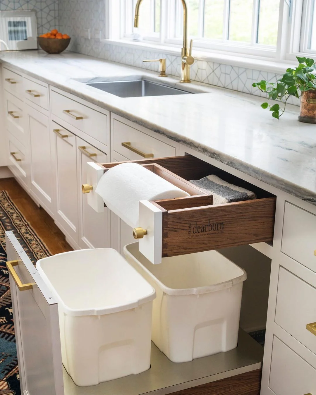 Built In Trash Cans & Paper Towel Holder