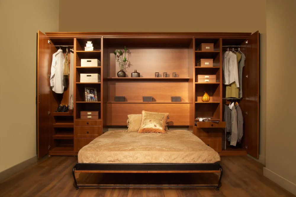 Bedroom With Open Wall Cabinet